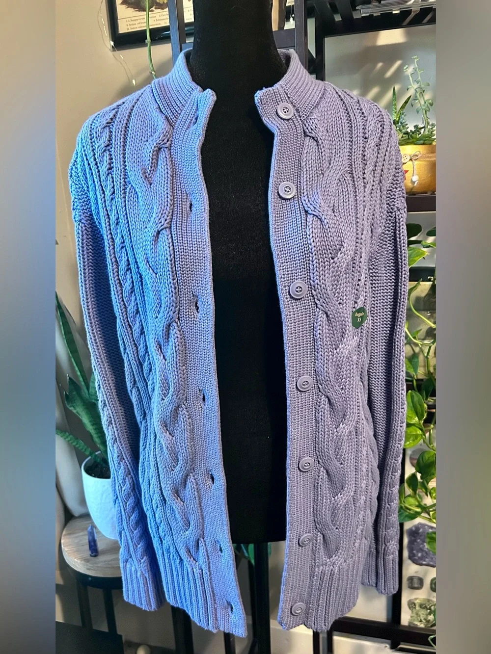 L.L. Bean 100% Cotton Cable Knit Button-Up Cardigan - Lavender